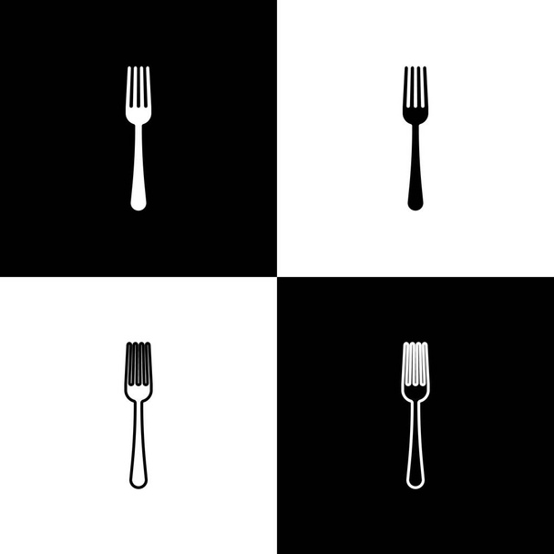 Zestaw ikona widelec izolowane na czarno-białym tle. Symbol sztućców. Ilustracja wektora - Wektor, obraz