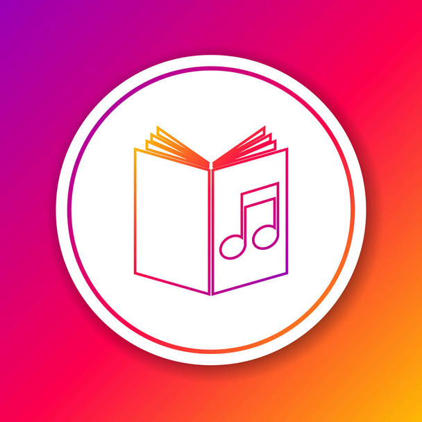 Color line Audio book icon isolated on color background. Musical note with book. Audio guide sign. Online learning concept. Circle white button. Vector Illustration - Vector, Image