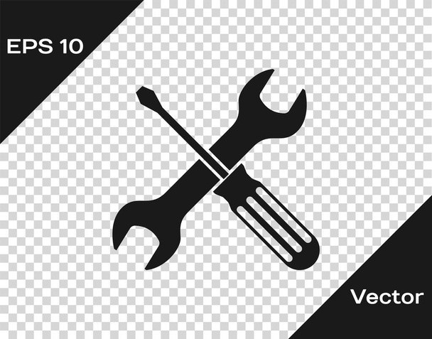 Grey Crossed screwdriver and wrench tools icon isolated on transparent background. Service tool symbol. Vector Illustration - Vettoriali, immagini