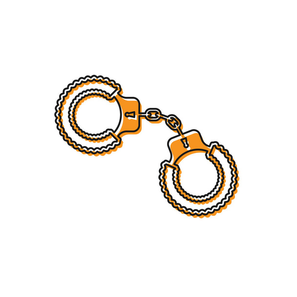 Помаранчевий сексуальний пухнастий значок наручників ізольований на білому тлі. наручники з хутром. Фетиш аксесуарів. Секс-шоп речі для садистів і мазохістів. Векторна ілюстрація
 - Вектор, зображення