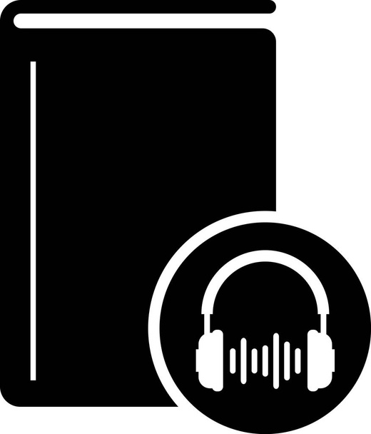 Icono de libro de audio negro aislado sobre fondo blanco. Reserva con auriculares. Signo de audio guía. Concepto de aprendizaje en línea. Ilustración vectorial - Vector, Imagen