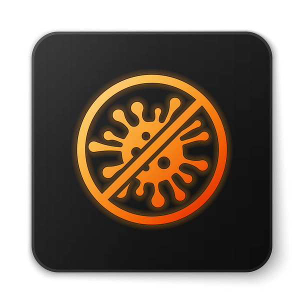 Orange glowing Stop virus, bacteria, germs and microbe icon isolated on white background. Antibacterial and antiviral defence, protection infection. Black square button. Vector Illustration - Vector, Image