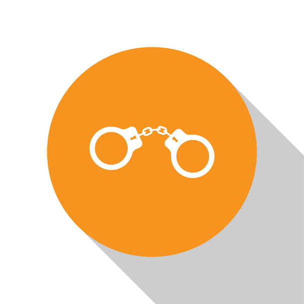White Handcuffs icon isolated on white background. Orange circle button. Vector Illustration - Vector, Image