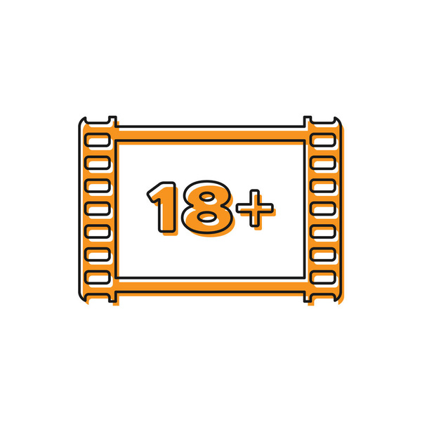 Πορτοκαλί αναπαραγωγή βίντεο με επιγραφή 18 συν εικονίδιο απομονώνεται σε λευκό φόντο. Σύμβολο περιορισμού ηλικίας. 18 συν σύμβολο περιεχομένου. Κανάλι ενηλίκων. Απεικόνιση διανυσματικών φορέων - Διάνυσμα, εικόνα