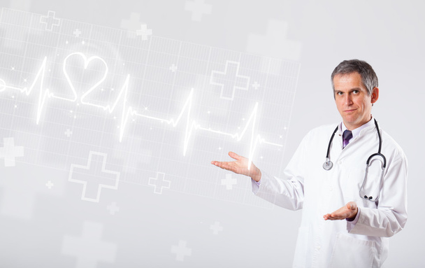Doctor examinates heartbeat with abstract heart - Foto, Bild