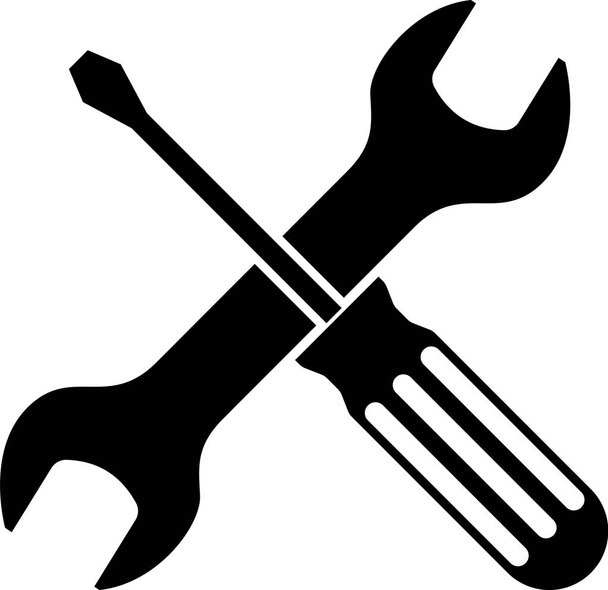 Black Crossed screwdriver and wrench tools icon isolated on white background. Service tool symbol. Vector Illustration - Vector, Image