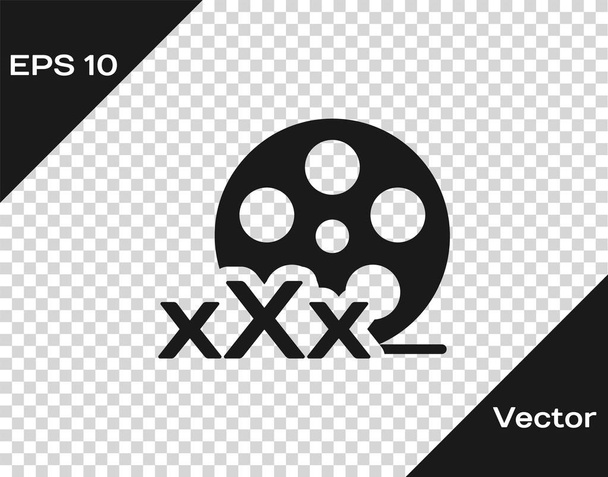 Šedý filmový cívka s nápisem XXX ikona izolovaná na průhledném pozadí. Symbol omezení stáří. 18 a znaménko obsahu. Kanál pro dospělé. Vektorová ilustrace - Vektor, obrázek