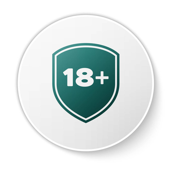 Escudo verde con inscripción 18 más icono aislado sobre fondo blanco. Solo contenido para adultos. Protección, seguridad, protección, concepto de protección. Botón círculo blanco. Ilustración vectorial
 - Vector, imagen