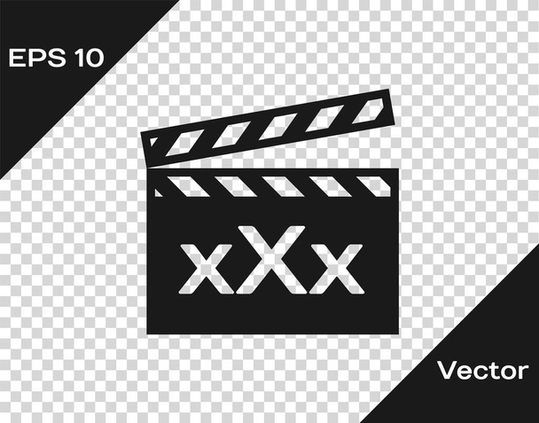 Szürke film csappantyú felirattal XXX ikon izolált átlátszó háttér. Korhatárt korlátozó szimbólum. 18 plusz tartalomjel. Felnőtt csatorna. Vektoros illusztráció - Vektor, kép