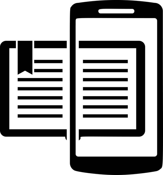 Siyah Smartphone ve kitap simgesi beyaz arka planda izole. Çevrimiçi öğrenme veya e-öğrenme konsepti. Vektör Illustration - Vektör, Görsel