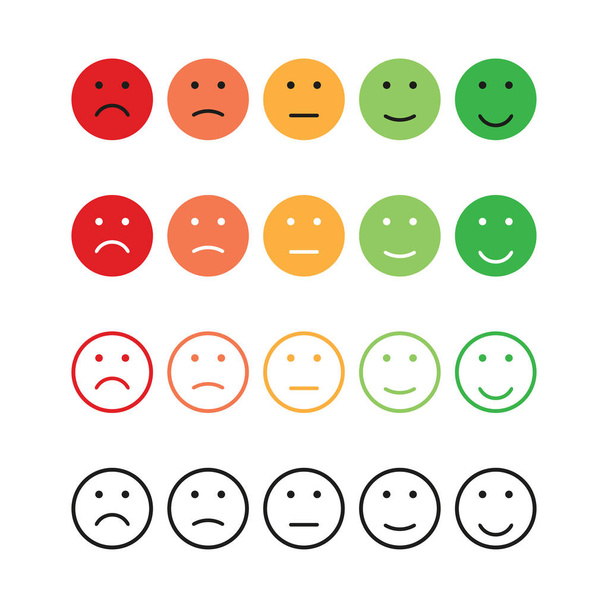 Ρυθμίστε τα συναισθήματα βαθμολογά διαφορετικά χρώματα σε επίπεδη - Διάνυσμα, εικόνα