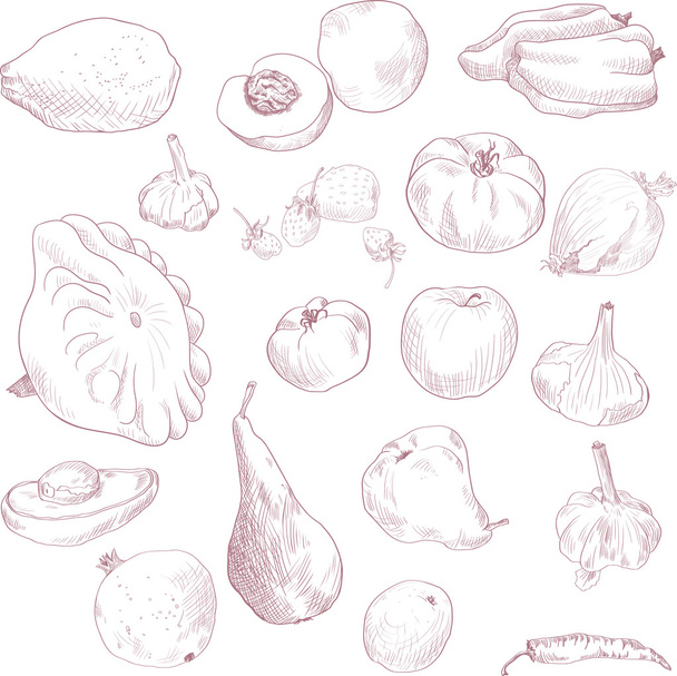 Set of drawing fruits and vegetables - Vector, Image