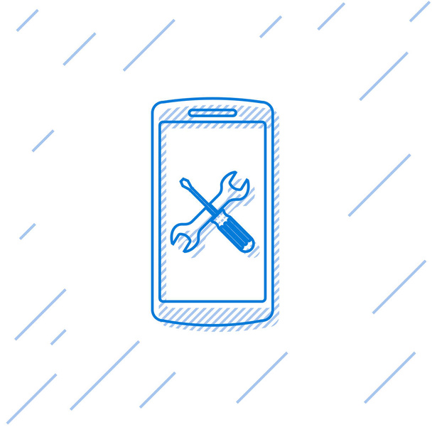 Beyaz arka planda yalıtılmış tornavida ve anahtar simgesi ile mavi hat smartphone. Ayarlama, hizmet, ayarlama, bakım, onarım, sabitleme. Vektör Illustration - Vektör, Görsel