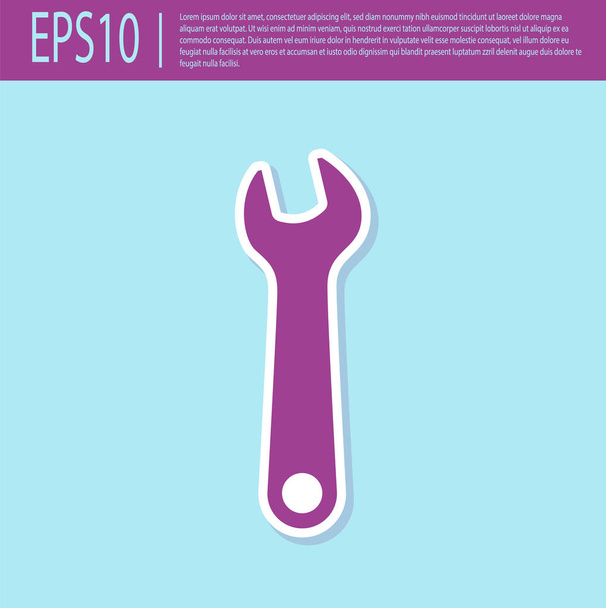 Icono de la llave inglesa púrpura retro aislado sobre fondo turquesa. Herramienta de reparación de llave. Símbolo herramienta de servicio. Ilustración vectorial
 - Vector, imagen