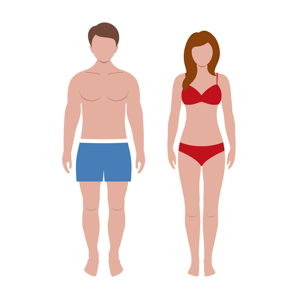 man en vrouw in strand pak op witte achtergrond - Vector, afbeelding