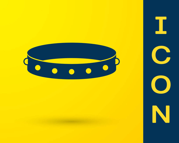 Blue Leather fetish collar with metal spikes on surface icon isolated on yellow background. Fetish accessory. Sex toy for men and woman. Vector Illustration - Vector, Image