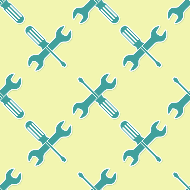 Green Crossed screwdriver and wrench tools icon isolated seamless pattern on yellow background. Service tool symbol. Vector Illustration - Vektor, kép