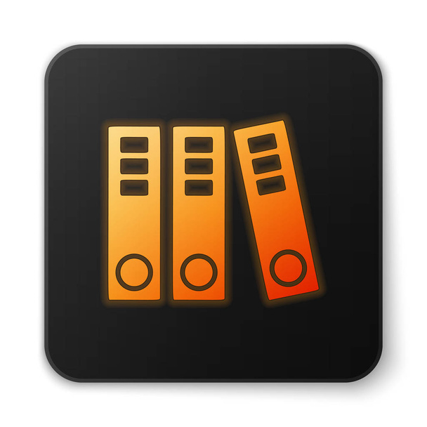 Orange glowing Office folders with papers and documents icon isolated on white background. Office binders. Archives folder sign. Black square button. Vector Illustration - Vecteur, image
