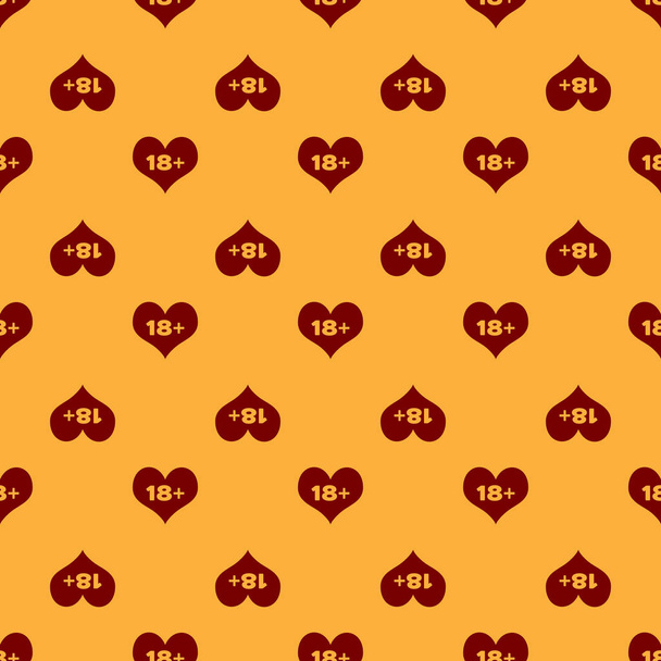 Κόκκινο 18 συν σύμβολο καρδιάς περιεχόμενο απομονωμένη ομαλή μοτίβο σε καφέ φόντο. Μόνο εικονίδιο περιεχομένου ενηλίκων. Απεικόνιση διανυσματικών φορέων - Διάνυσμα, εικόνα