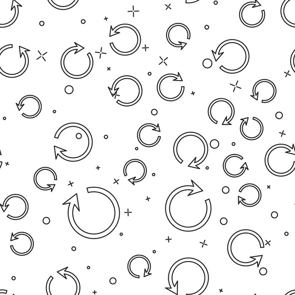 Μαύρη γραμμή ανανέωση εικονίδιο απομονωμένη απρόσκοπτη μοτίβο σε λευκό φόντο. Σύμβολο επαναφόρτωσης. Βέλος περιστροφής σε ένα κυκλικό σημάδι. Απεικόνιση διανυσματικών φορέων - Διάνυσμα, εικόνα