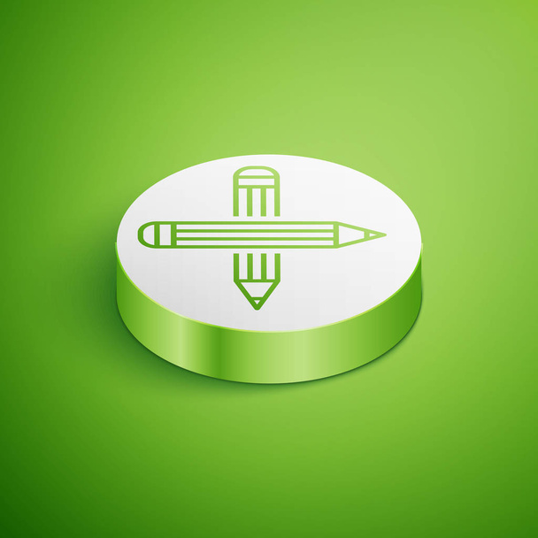 Isometric Crossed pencil icon isolated on green background. Education sign. Drawing and educational tools. School office symbol. White circle button. Vector Illustration - Vector, Image