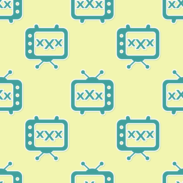 Πράσινο XXX TV παλιό εικονίδιο τηλεόραση απομονωμένη απρόσκοπτη μοτίβο σε κίτρινο φόντο. Σύμβολο περιορισμού ηλικίας. 18 συν σύμβολο περιεχομένου. Κανάλι ενηλίκων. Απεικόνιση διανυσματικών φορέων - Διάνυσμα, εικόνα