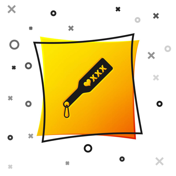 Black Spanking paddle icon isolated on white background. Fetish accessory. Sex toy for adult. Yellow square button. Vector Illustration - Vector, Image