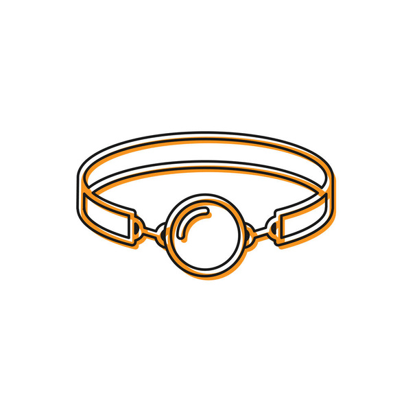 orangefarbener Silikon-Ball-Gag mit einem Ledergürtel-Symbol auf weißem Hintergrund. Fetisch-Accessoire. Sexspielzeug für Männer und Frauen. Vektorillustration - Vektor, Bild