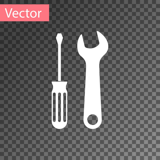 White Screwdriver and wrench tools icon isolated on transparent background. Service tool symbol. Vector Illustration - Vector, Image