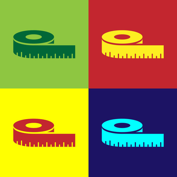 Farbband-Maßsymbol isoliert auf farbigem Hintergrund. Maßband. Vektorillustration - Vektor, Bild