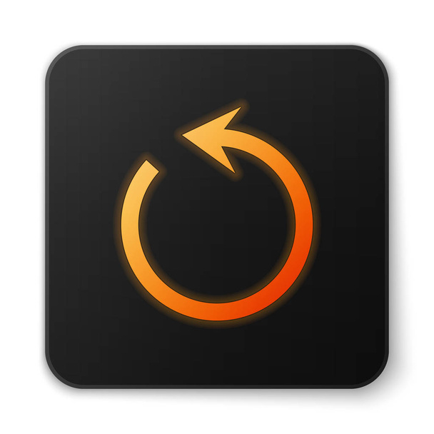Oranžová zářící ikona obnovit izolovaná na bílém pozadí. Znovu načíst symbol. Šipka otočení ve znaku kruhu Černé čtvercové tlačítko. Vektorová ilustrace - Vektor, obrázek
