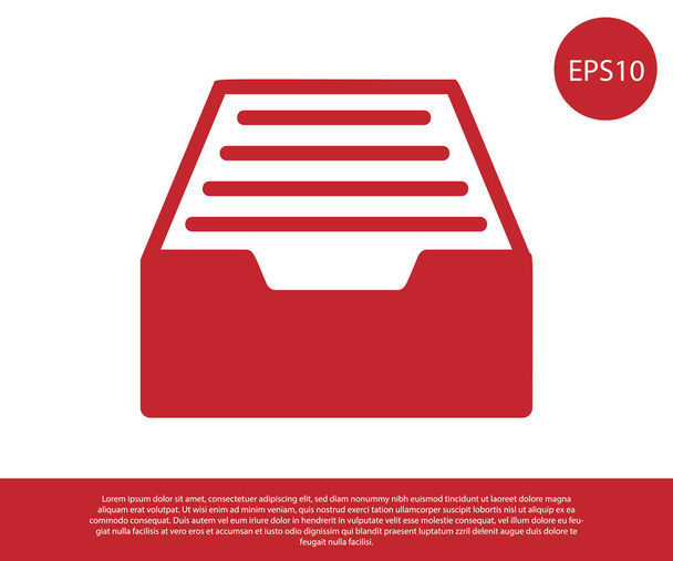 Cajón rojo con icono de documentos aislado sobre fondo blanco. Cajón de papeles de archivo. Cajón del archivador. Muebles. Ilustración vectorial
 - Vector, Imagen