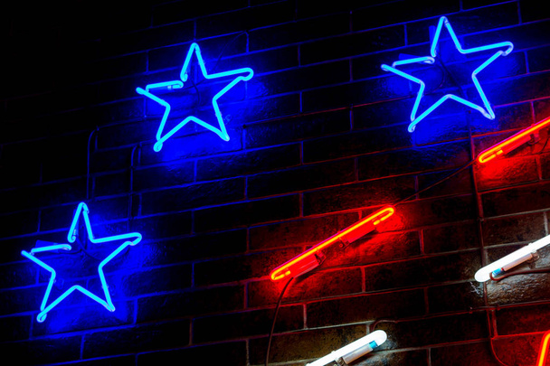 Glowing Neon blue stars - Photo, Image