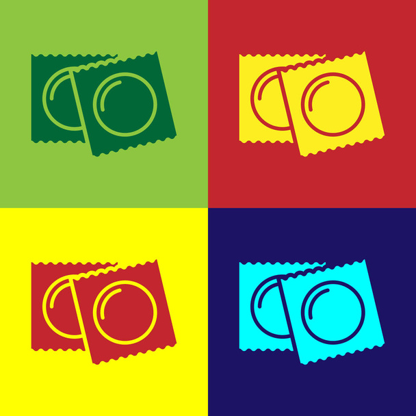 Kolor prezerwatywy w pakiecie bezpieczny seks ikona izolowane na tle koloru. Bezpieczny symbol miłości. Metoda antykoncepcji dla mężczyzn. Ilustracja wektorowa - Wektor, obraz