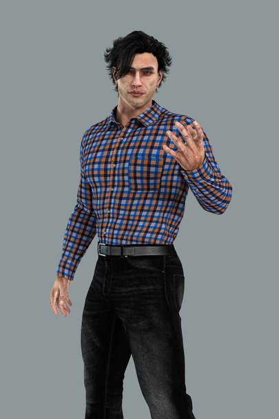 Render of a contemporary man with his hand outstretched in a magical pose - Фото, изображение