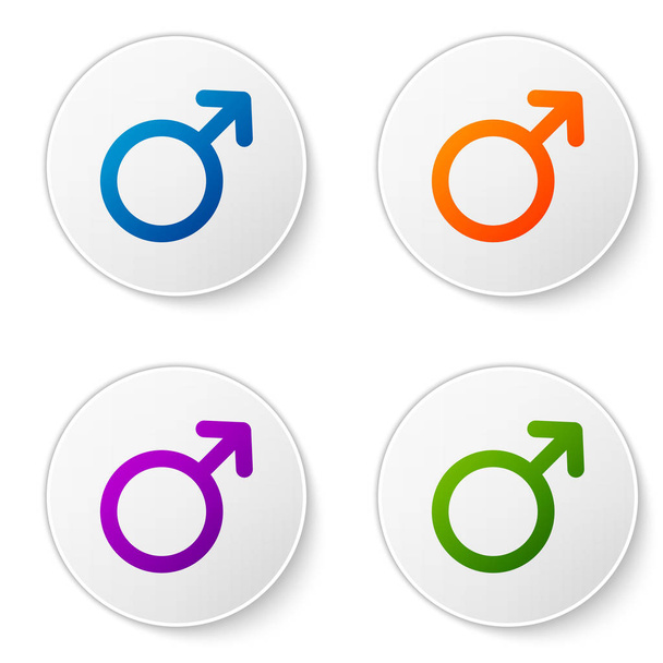 Színes férfi nemi szimbólum ikon izolált fehér háttér. A kör alakú gombok ikonjainak beállítása. Vektoros illusztráció - Vektor, kép