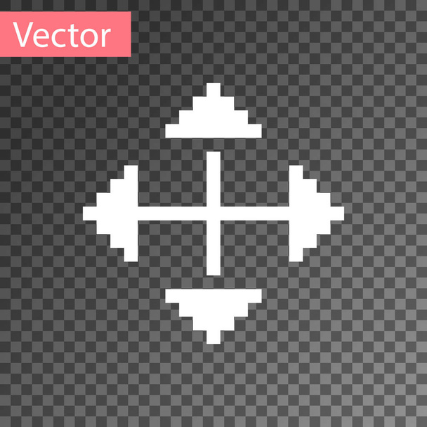 透明な背景に分離された4方向のアイコンの白いピクセル矢印。カーソル移動記号。ベクトルイラストレーション - ベクター画像