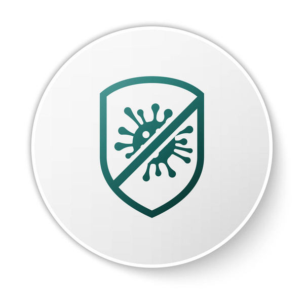 Green Stop virus, bacteria, germs and microbe icon isolated on white background. Antibacterial and antiviral defence, protection infection. White circle button. Vector Illustration - Vector, Image