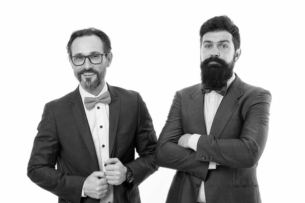 Partnership. Bearded men. Partnership collaboration. Mature men partnership. Confident men. Business. Modern businessmen. Formal businessmen. Male in business office. We already have great results - Foto, afbeelding