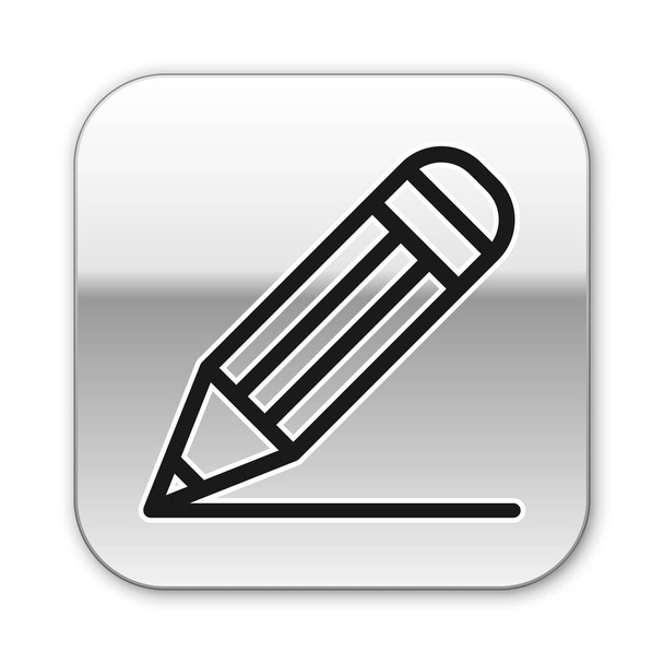 Fekete ceruza és vonal ikon izolált fehér háttér. Oktatás jel. Rajz-és oktatási eszközök. Iskolahivatal szimbóluma. Ezüst négyzet gombot. Vektoros illusztráció - Vektor, kép