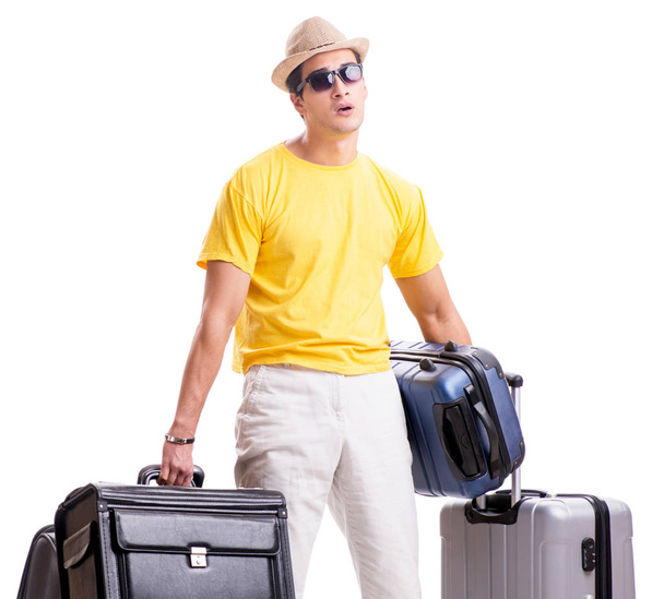 Happy young man going on summer vacation isolated on white - Fotografie, Obrázek