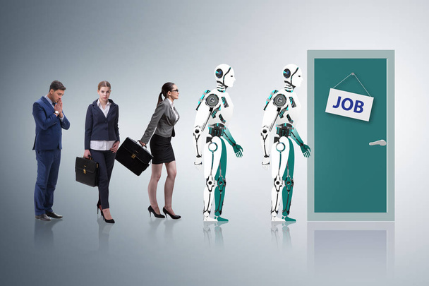 Mann und Roboter konkurrieren um Jobs - Foto, Bild