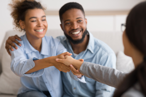 Afro Couple Handshaking With Marriage Counselor In Office - Photo, Image