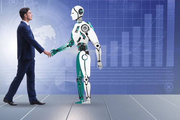 Conceito de cooperação entre humanos e robôs
 - Foto, Imagem