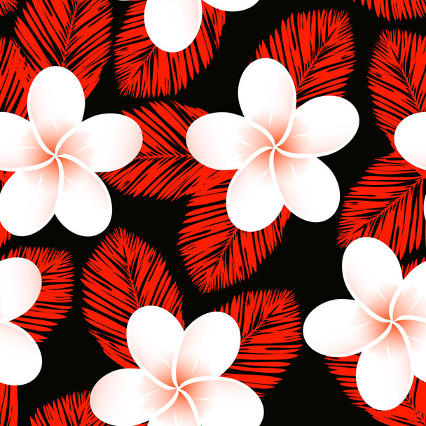 Patrón tropical vectorial sin fisuras. Plumeria, frangipani. Vector exótico playa fondo de pantalla patrón sin costuras
. - Vector, Imagen