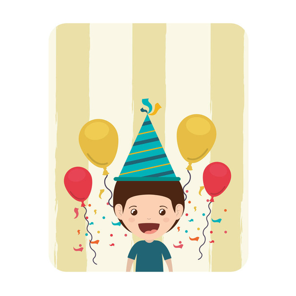 Doğum günü kutlama parti şapka ile çocuk kartı - Vektör, Görsel