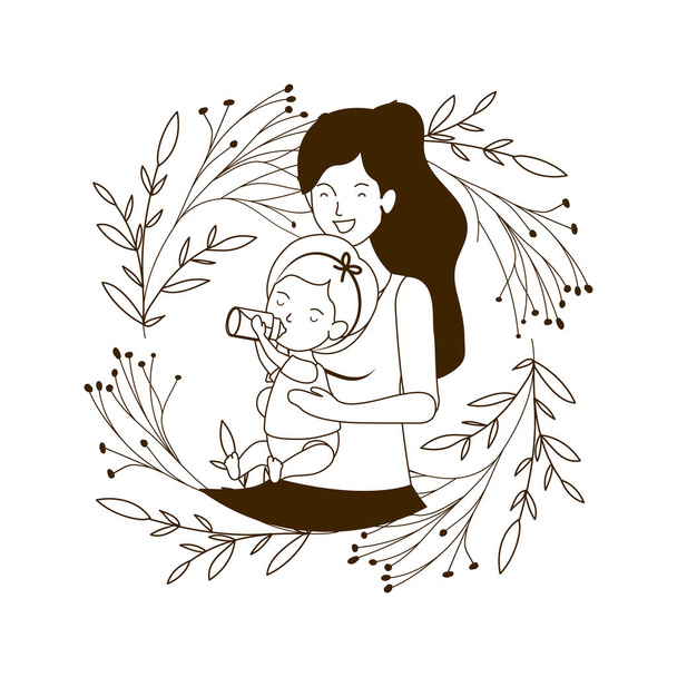 σιλουέτα της γυναίκας με το μωρό avatar χαρακτήρα - Διάνυσμα, εικόνα