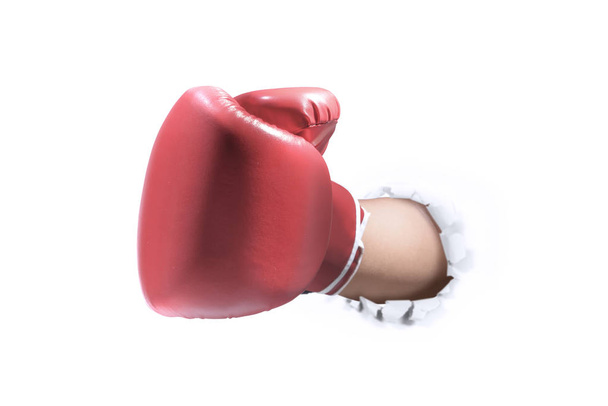 Surprise punch of red boxing gloves - Foto, Imagen