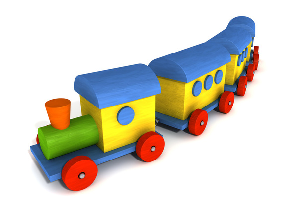 木製のおもちゃの列車 - 写真・画像