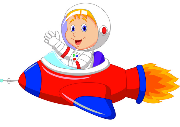 Cartoon boy astronaut in the spaceship - Vector, Image